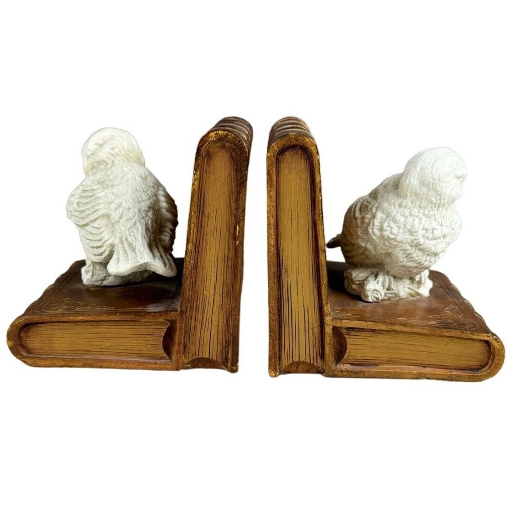 C2C Designs Pair of Bookends White Bird on Brown Books Shelf Decor Bookshelf Sit